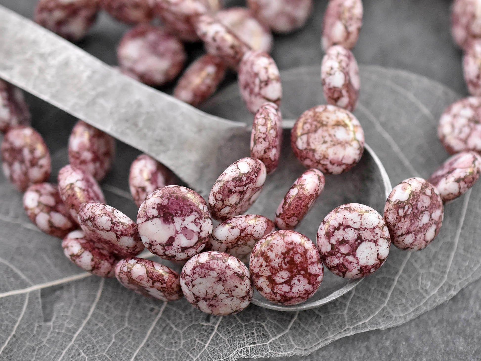 Picasso Beads - Czech Glass Beads - Coin Beads - Focal Beads - Pink Beads - 10pcs - 15mm - (B332)