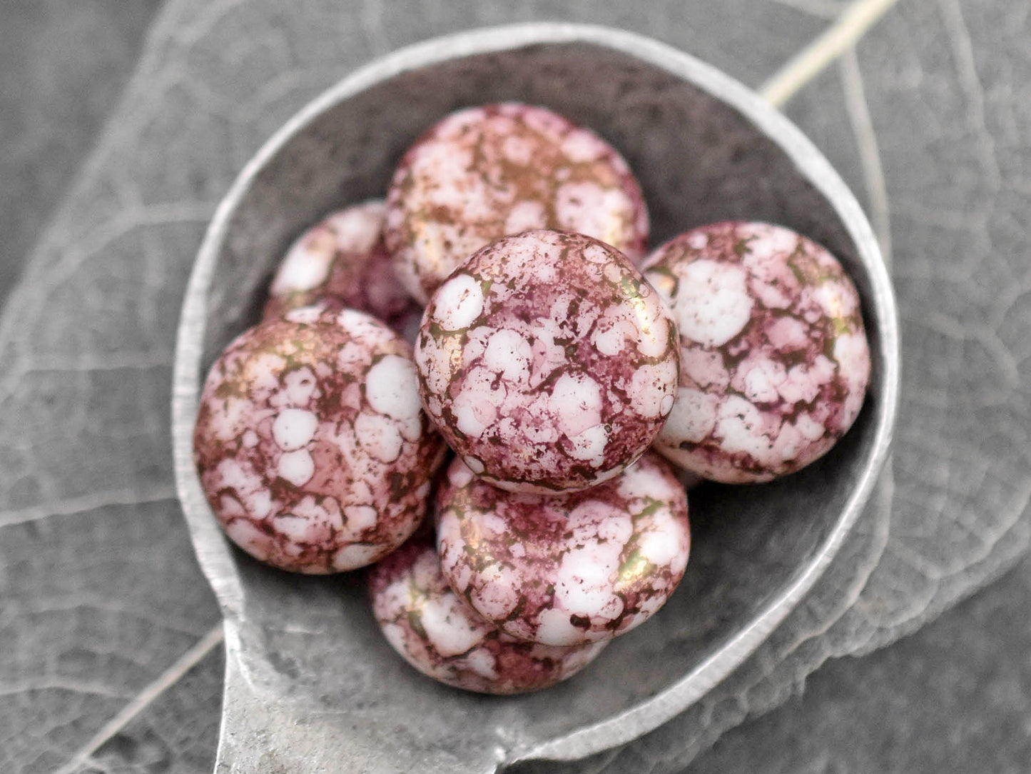 Picasso Beads - Czech Glass Beads - Coin Beads - Focal Beads - Pink Beads - 10pcs - 15mm - (B332)