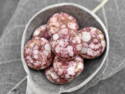 Picasso Beads - Czech Glass Beads - Coin Beads - Focal Beads - Pink Beads - 10pcs - 15mm - (B332)