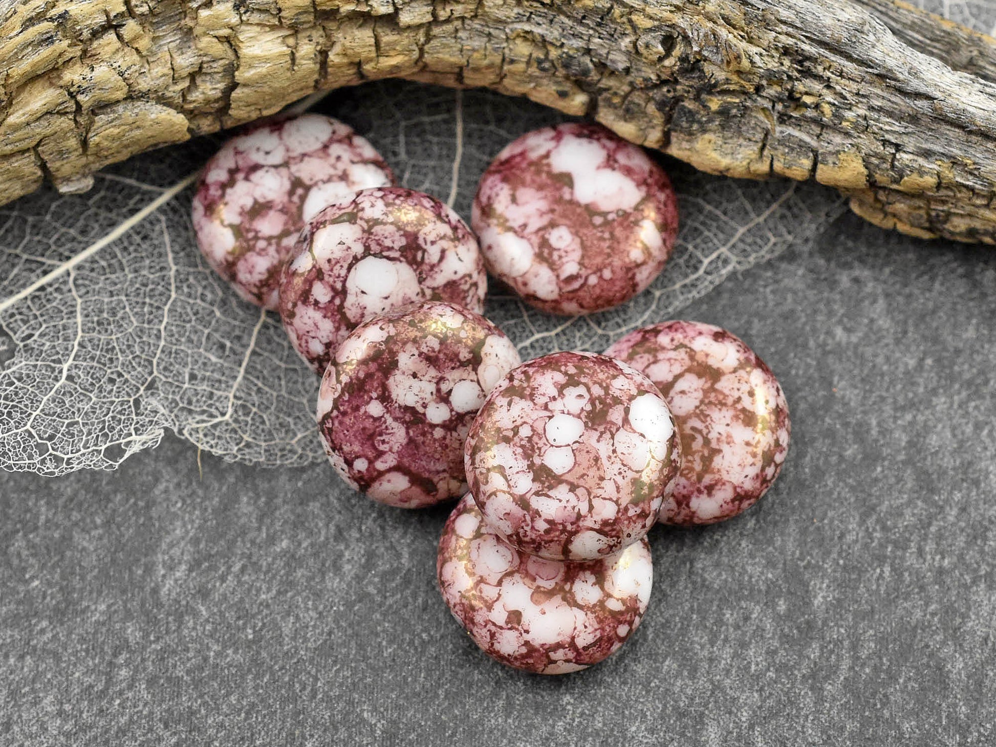 Picasso Beads - Czech Glass Beads - Coin Beads - Focal Beads - Pink Beads - 10pcs - 15mm - (B332)