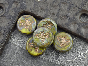 Picasso Beads - Bee Beads - Czech Glass Beads - Bumble Bee - Czech Glass Bee Coin - 12mm - 12pcs - (3922)