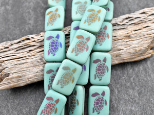 Czech Glass Beads - Laser Etched Beads - Turtle Beads - Picasso Beads - Laser Tattoo Beads - 18x12mm - 6pcs - (131)