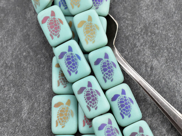 Czech Glass Beads - Laser Etched Beads - Turtle Beads - Picasso Beads - Laser Tattoo Beads - 18x12mm - 6pcs - (131)