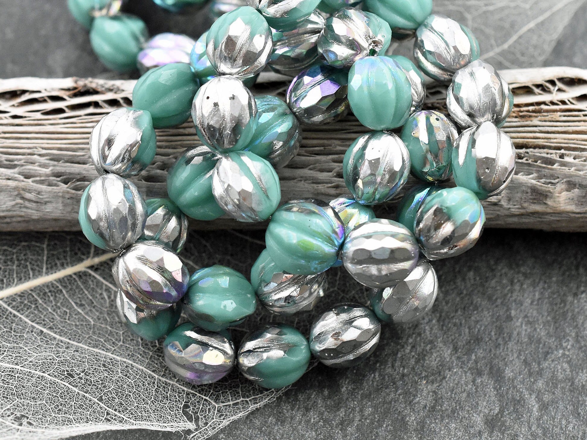 Czech Glass Beads - Picasso Beads - Faceted Melon - Melon Beads - Round Beads - 10mm - 12pcs (1835)