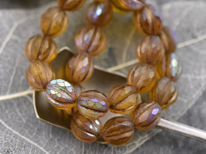 Czech Glass Beads - Picasso Beads - Faceted Melon - Melon Beads - Round Beads - 10mm - 12pcs (861)