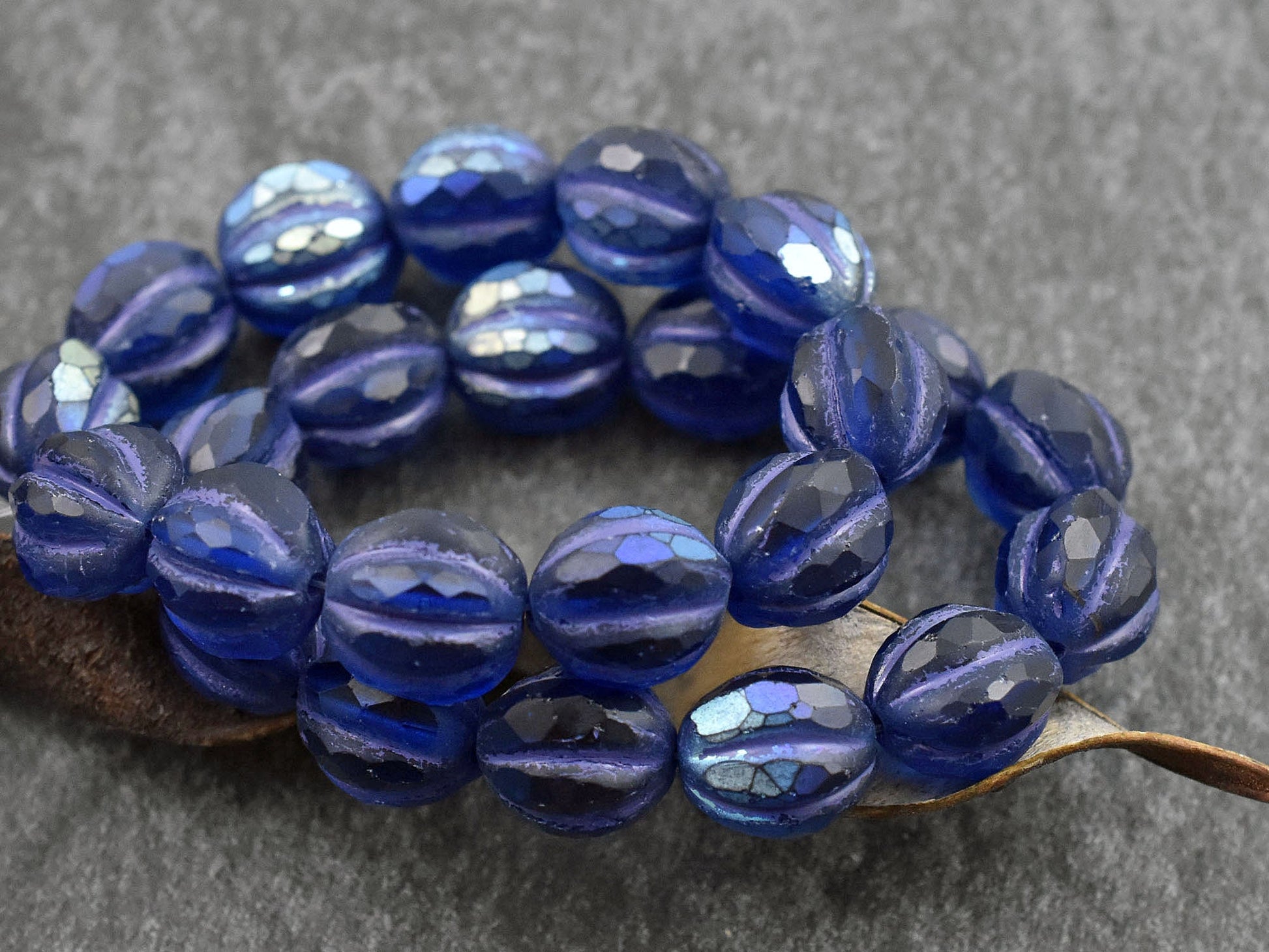 Czech Glass Beads - Picasso Beads - Faceted Melon - Melon Beads - Round Beads - 10mm - 12pcs (1035)