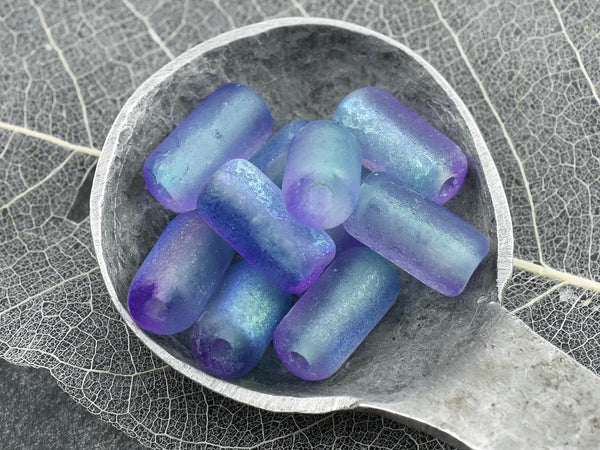 Czech Glass Beads - Etched Beads - Tube Beads - Cylinder Beads - Large Hole Beads - 14x7mm - 10pcs (5133)