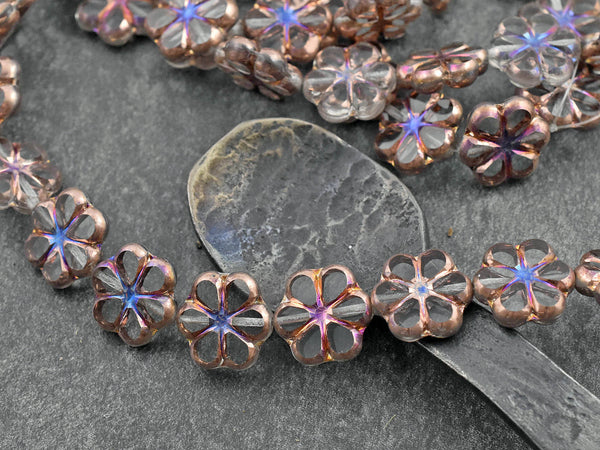 Flower Beads - Czech Glass Beads - Hawaiian Flower - Picasso Beads - Focal Beads - 15mm - 10pc - (A274)
