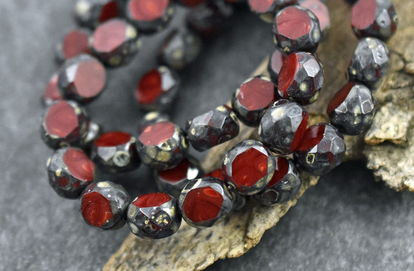 Picasso Beads - Czech Glass Beads - Round Beads - Table Cut Beads - 8mm Beads - Red Beads - 8mm - 15pcs - (1627)