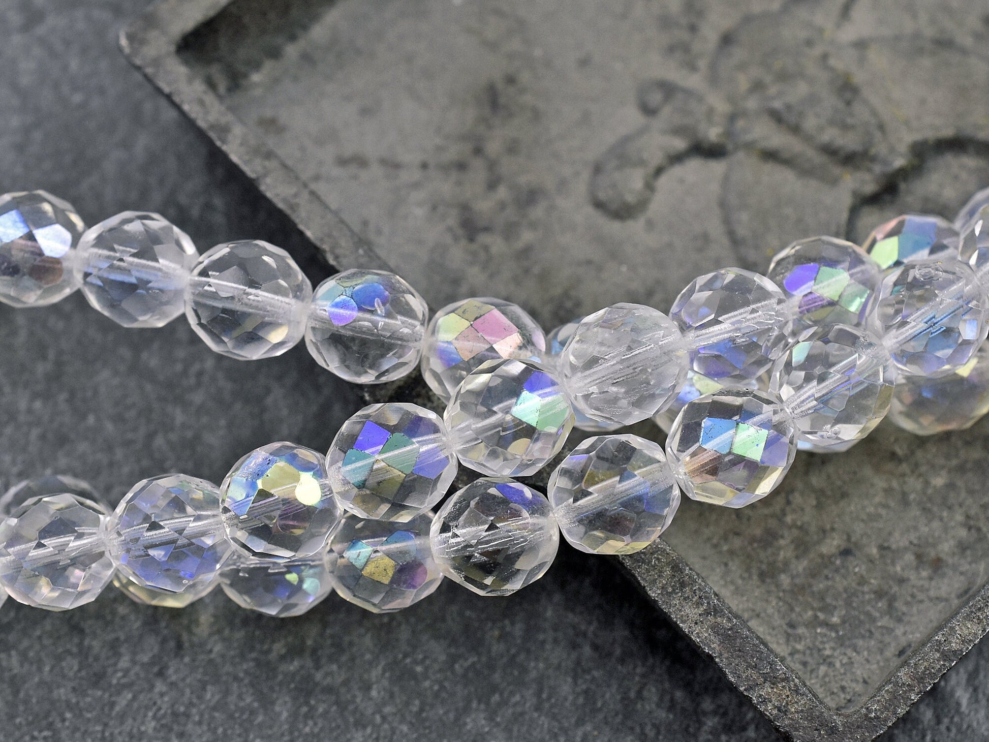 Picasso Beads - Czech Glass Beads - Fire Polished Glass Beads - Round Beads - 10mm Beads - 20pcs (6174)