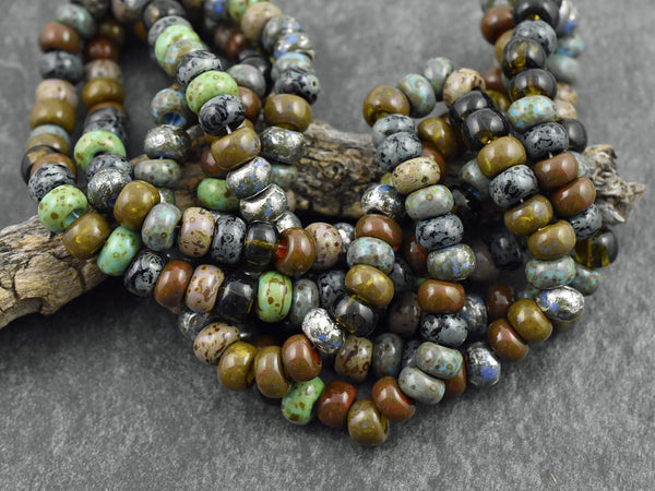 Aged Picasso Beads - Large Seed Beads - 34/0 - Picasso Beads - Large Hole Beads - 8x6mm - 25pcs - (5998)