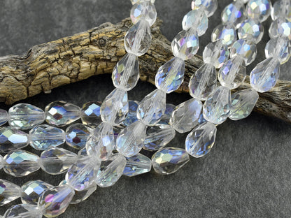 Czech Glass Beads - Tear Drop Beads - Fire Polished Beads - Crystal AB Beads - Faceted Beads - 13x9mm - 16pcs - (3663)