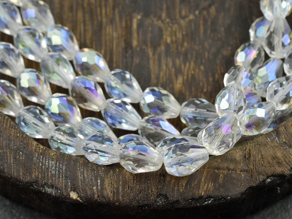 Czech Glass Beads - Tear Drop Beads - Fire Polished Beads - Crystal AB Beads - Faceted Beads - 13x9mm - 16pcs - (3663)