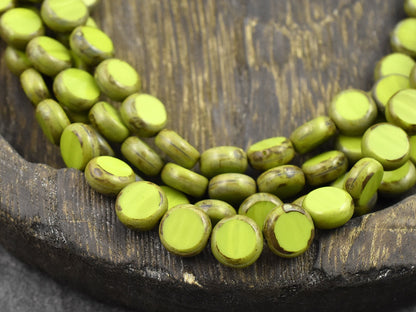 Czech Glass Beads - Picasso Beads - Table Cut Beads - Coin Beads - Disc Beads - 10mm - 19pcs - (4936)