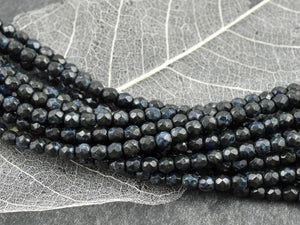 Czech Glass Beads - Picasso Beads - 4mm Beads - Fire Polished Beads - Dark Blue Beads - Round Beads - 50pcs - 4mm - (275)