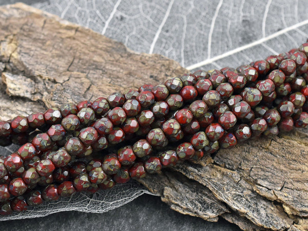4mm Beads - Picasso Beads - Fire Polish Beads - Czech Glass Beads - Red Beads - Red Picasso - 50pcs - (2034)