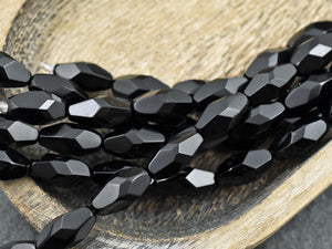 Czech Glass Beads - Large Glass Beads - Black Beads - Vintage Beads - Faceted Oval - Oval Beads - 15x8mm - 9pcs (A557)