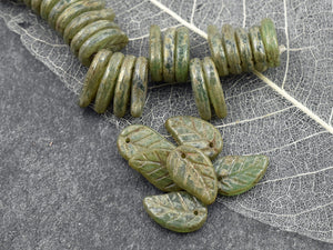 Leaf Beads - Czech Glass Beads - Picasso Beads - Top Drilled Leaf - Top Drilled Leaves - Top Hole - 15x9mm- 25pcs - (3243)