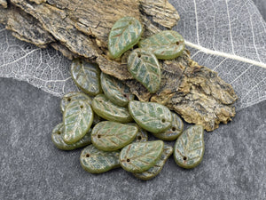 Leaf Beads - Czech Glass Beads - Picasso Beads - Top Drilled Leaf - Top Drilled Leaves - Top Hole - 15x9mm- 25pcs - (3243)