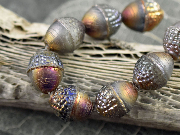 Czech Glass Beads - Acorn Beads - Fall Beads - Picasso Beads - Beads for Jewelry - 10x12mm - 8pcs - (5845)