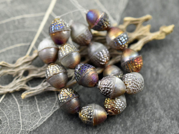 Czech Glass Beads - Acorn Beads - Fall Beads - Picasso Beads - Beads for Jewelry - 10x12mm - 8pcs - (5845)