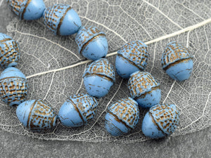 Czech Glass Beads - Acorn Beads - Fall Beads - Picasso Beads - Beads for Jewelry - 10x12mm - 8pcs - (351)