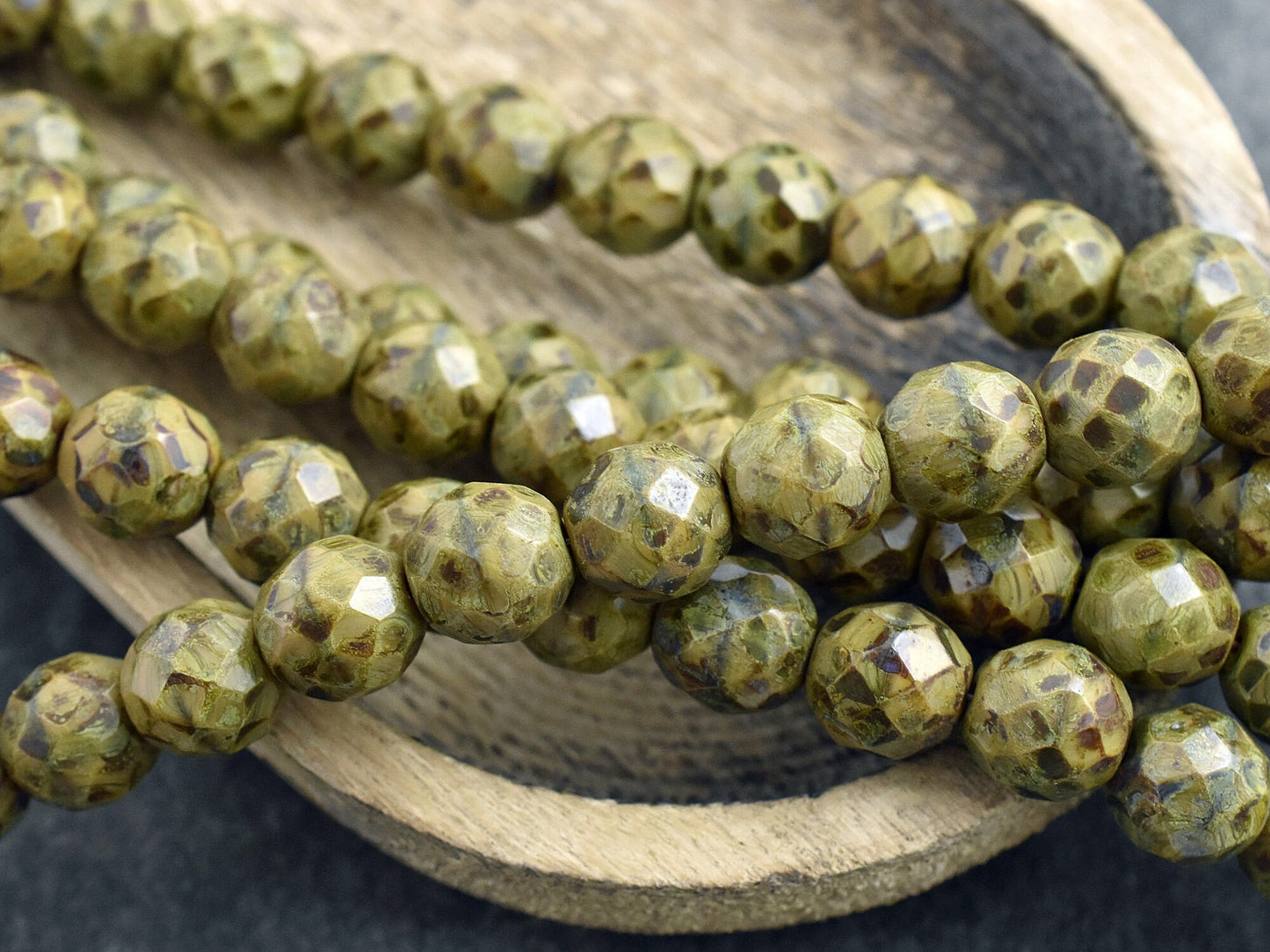 Vintage Beads - Picasso Beads - Czech Glass Beads - Travertine Beads - Fire Polished Beads - Round Beads - 17pcs - 12mm - (137)