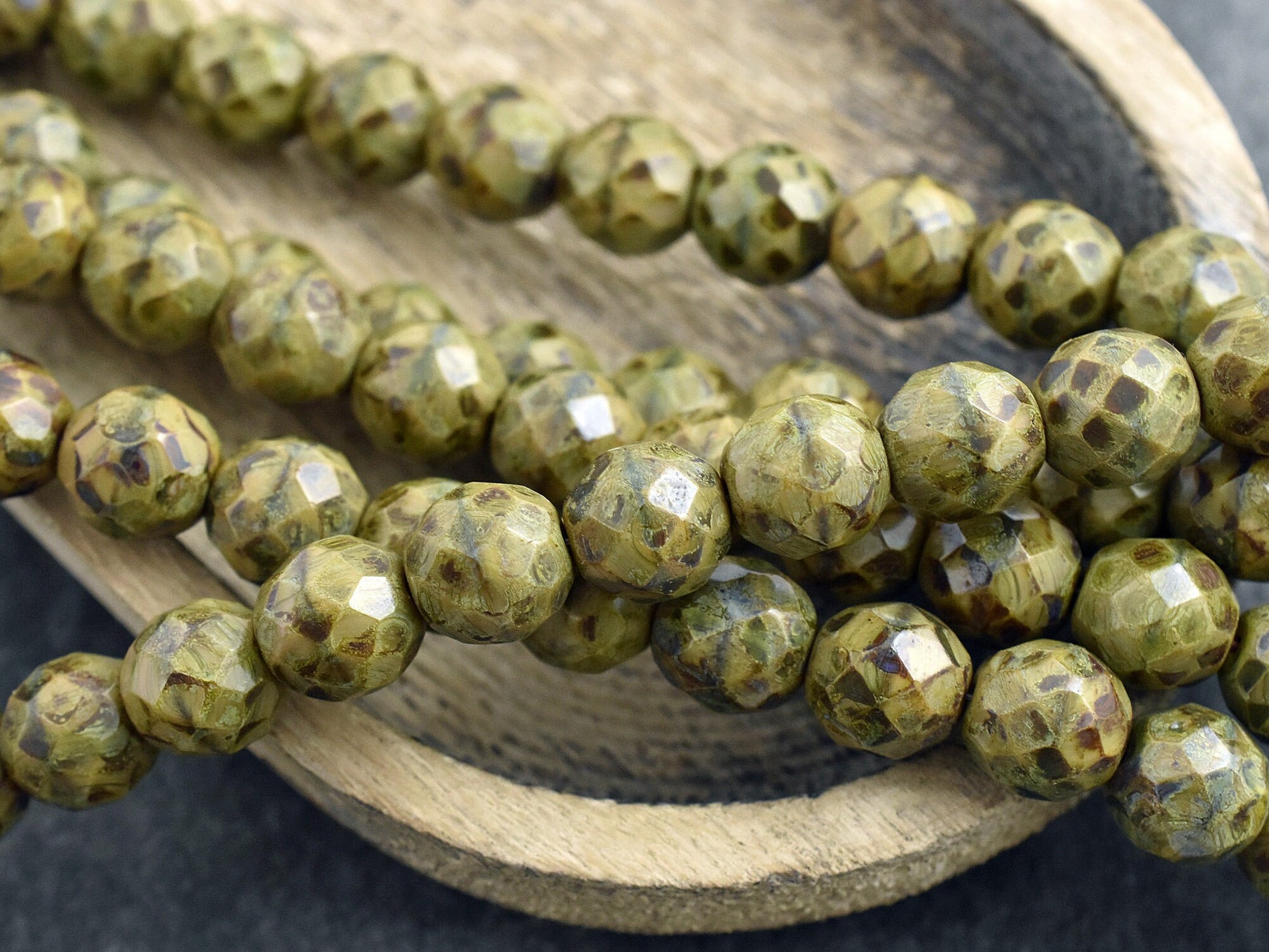 Vintage Beads - Picasso Beads - Czech Glass Beads - Travertine Beads - Fire Polished Beads - Round Beads - 17pcs - 12mm - (137)