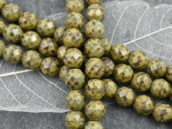 Vintage Beads - Picasso Beads - Czech Glass Beads - Travertine Beads - Fire Polished Beads - Round Beads - 17pcs - 12mm - (137)