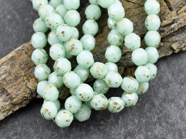 Fire Polished Beads - Czech Glass Beads - Round Beads - Czech Beads - Mint Green - 6mm - 25pcs - (1055)