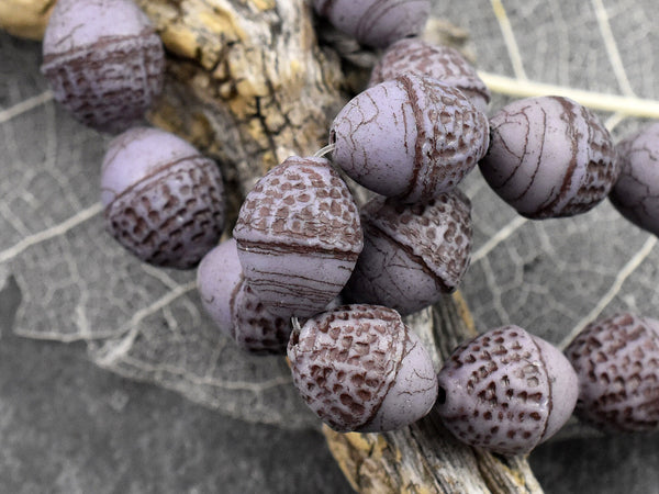 Czech Glass Beads - Acorn Beads - Fall Beads - Picasso Beads - Beads for Jewelry - 10x12mm - 8pcs - (3359)
