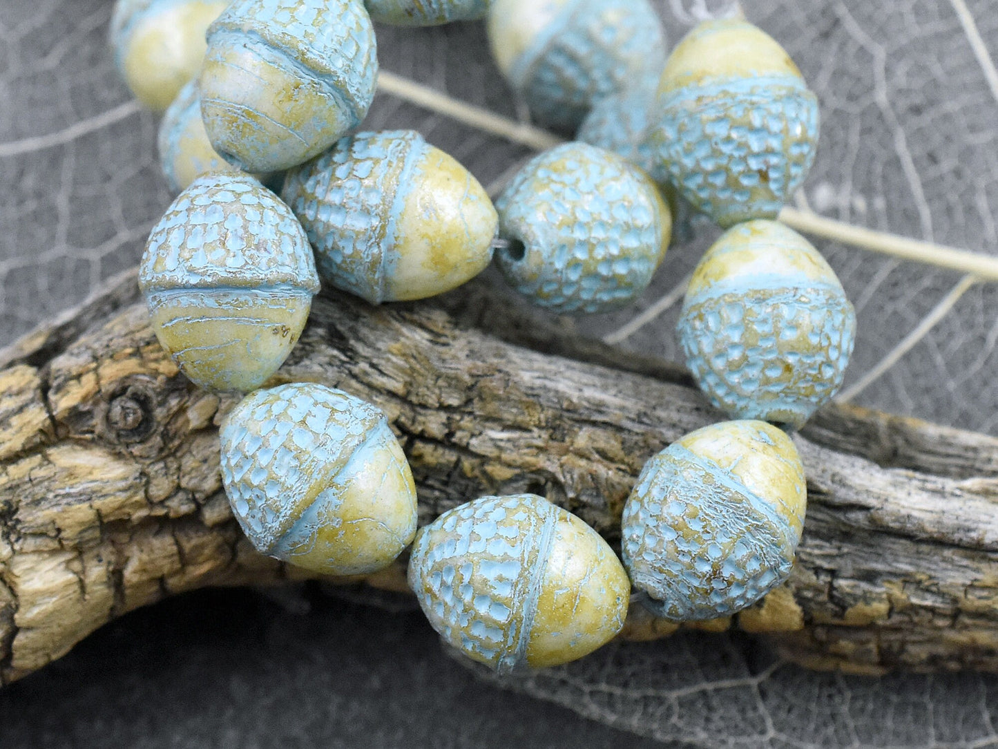 Picasso Beads - Acorn Beads - Czech Glass Beads - Fall Beads - Beads for Jewelry - 10x12mm - 8pcs - (3143)