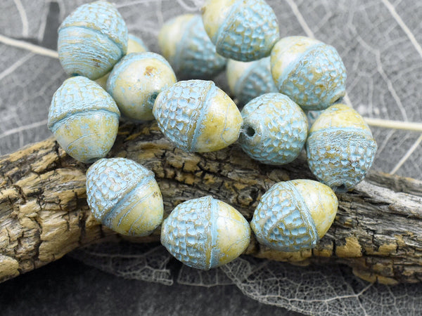 Picasso Beads - Acorn Beads - Czech Glass Beads - Fall Beads - Beads for Jewelry - 10x12mm - 8pcs - (3143)