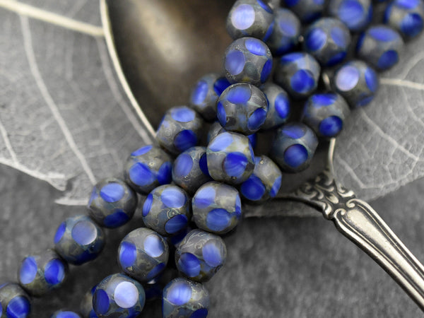 8mm Czech Blue Round Glass Beads