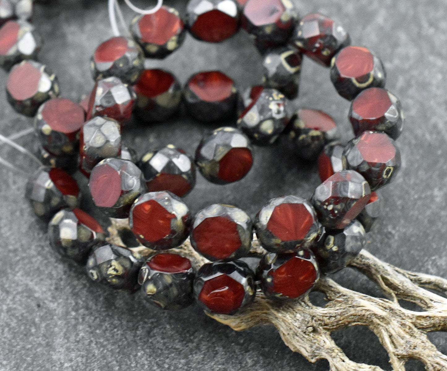 Picasso Beads - Czech Glass Beads - Round Beads - Table Cut Beads - 8mm Beads - Red Beads - 8mm - 15pcs - (1627)