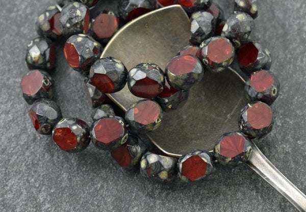 Picasso Beads - Czech Glass Beads - Round Beads - Table Cut Beads - 8mm Beads - Red Beads - 8mm - 15pcs - (1627)