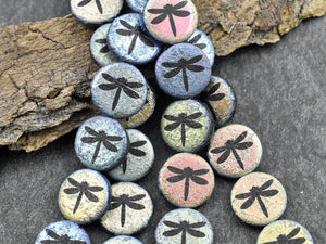 Czech Glass Beads - Laser Etched Beads - Dragonfly Beads - Tattoo Beads - 14mm - 8pcs - (1277)