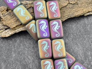 Czech Glass Beads - Seahorse Beads - Laser Etched Beads - Sea Life Beads - Laser Tattoo Beads - 18x12mm - 6pcs (3564)