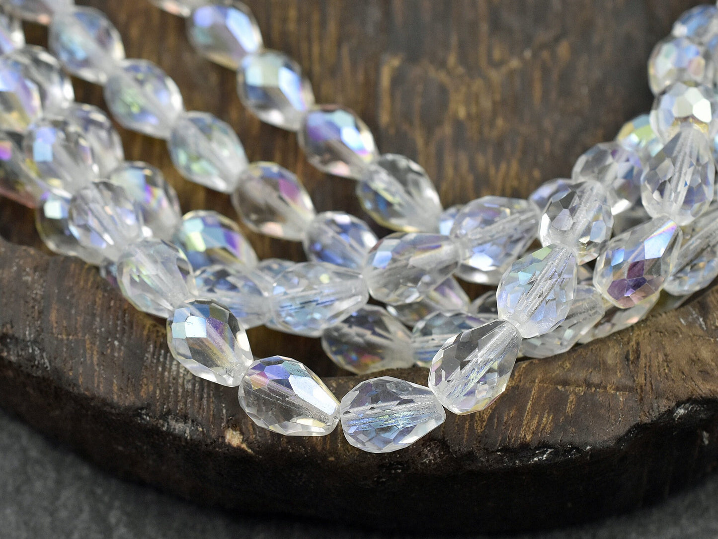 Czech Glass Beads - Tear Drop Beads - Fire Polished Beads - Crystal AB Beads - Faceted Beads - 13x9mm - 16pcs - (3663)