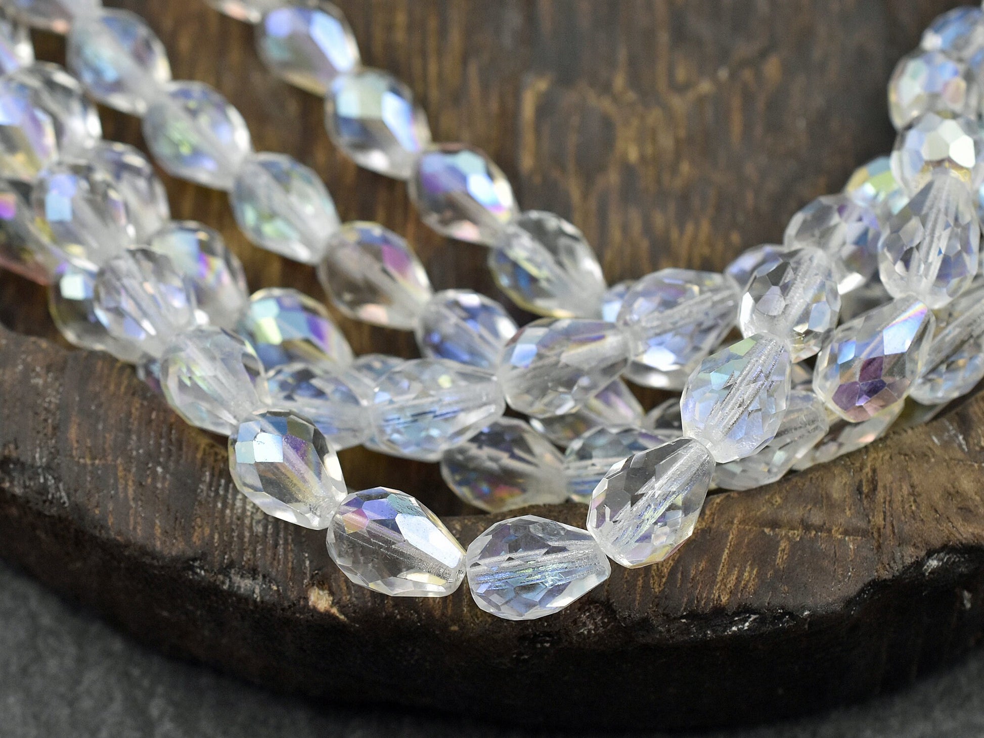 Czech Glass Beads - Tear Drop Beads - Fire Polished Beads - Crystal AB Beads - Faceted Beads - 13x9mm - 16pcs - (3663)