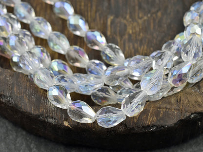 Czech Glass Beads - Tear Drop Beads - Fire Polished Beads - Crystal AB Beads - Faceted Beads - 13x9mm - 16pcs - (3663)