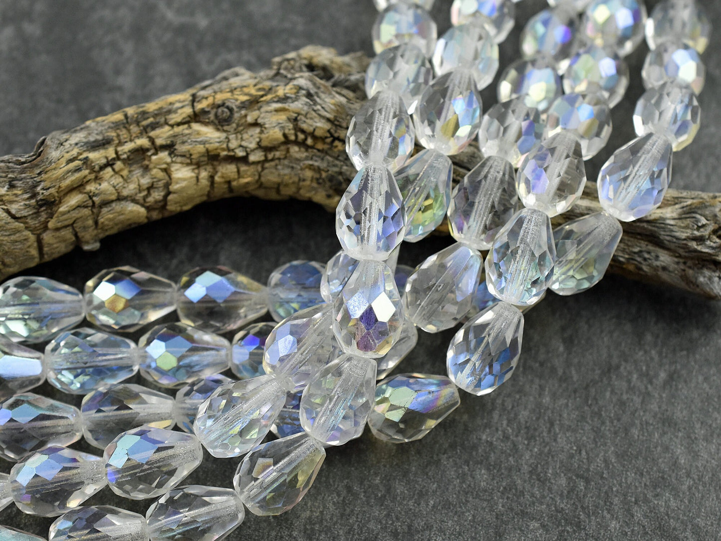 Czech Glass Beads - Tear Drop Beads - Fire Polished Beads - Crystal AB Beads - Faceted Beads - 13x9mm - 16pcs - (3663)