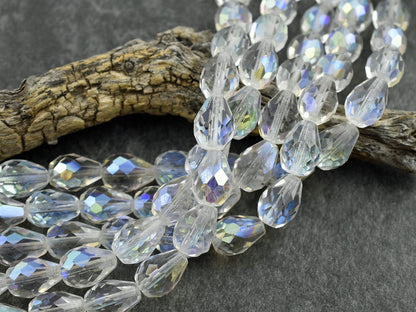 Czech Glass Beads - Tear Drop Beads - Fire Polished Beads - Crystal AB Beads - Faceted Beads - 13x9mm - 16pcs - (3663)