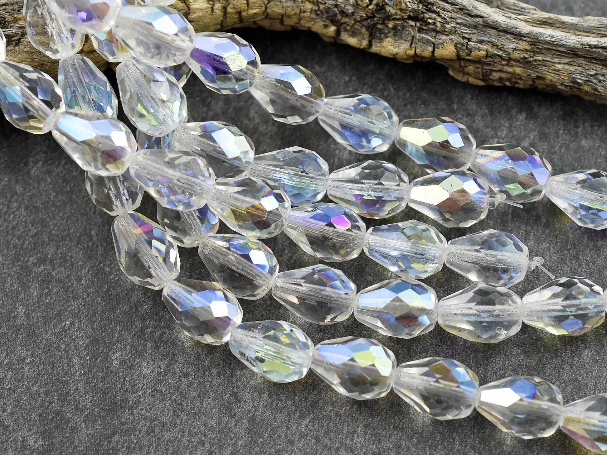 Czech Glass Beads - Tear Drop Beads - Fire Polished Beads - Crystal AB Beads - Faceted Beads - 13x9mm - 16pcs - (3663)