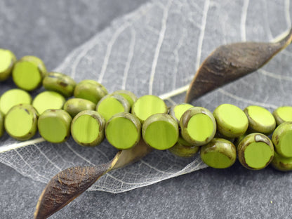 Czech Glass Beads - Picasso Beads - Table Cut Beads - Coin Beads - Disc Beads - 10mm - 19pcs - (4936)