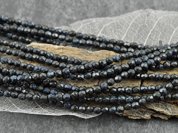 Czech Glass Beads - Picasso Beads - 4mm Beads - Fire Polished Beads - Dark Blue Beads - Round Beads - 50pcs - 4mm - (275)
