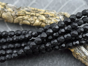 Czech Glass Beads - Fire Polished Beads - Jet Black Beads - Round Beads - 6mm Beads - 25pcs (B390)