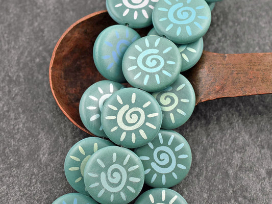 Czech Glass Beads - Sun Beads - Focal Beads - Laser Etched Beads - Coin Beads - 17mm - 8pcs - (796)