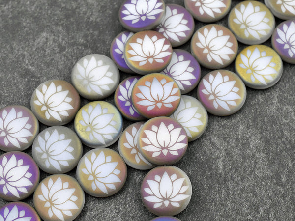 Czech Glass Beads - Lotus Flower Beads - Laser Etched Beads - Laser Tattoo Beads - 16mm - 8pcs - (A607)