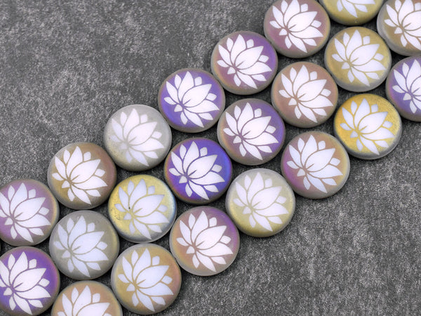 Czech Glass Beads - Lotus Flower Beads - Laser Etched Beads - Laser Tattoo Beads - 16mm - 8pcs - (A607)